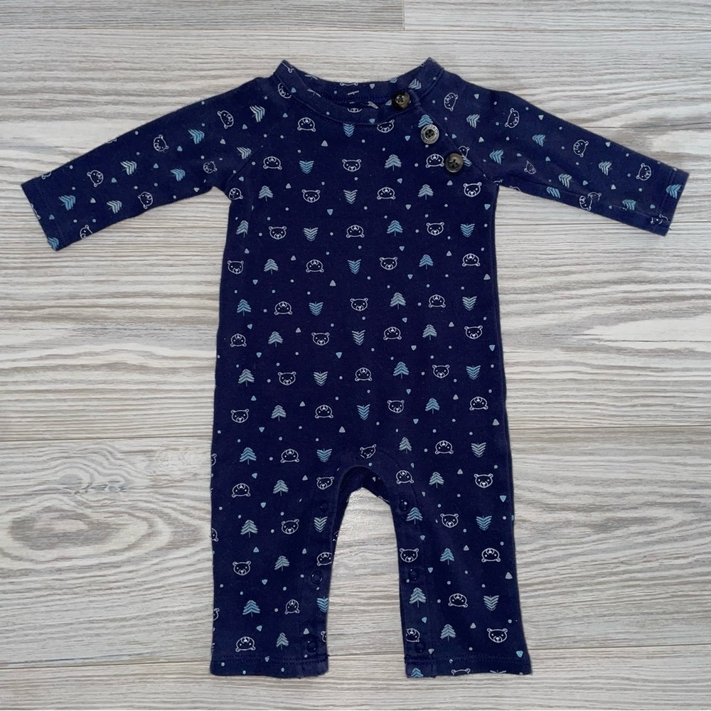 Janie & Jack Boys One-Piece Outfit 0–3M Blue Bear Tree Print